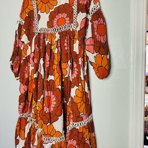 DODO BAR OR Nell Burnt Orange White Floral Lace Cutout Oversized Dress Size S - Picture 9 of 14